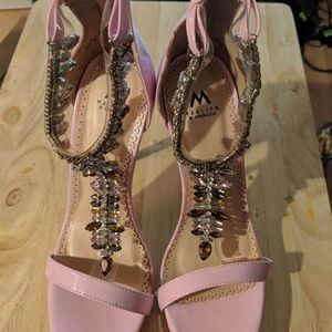 Madison by ShoeDazzle Beaded Pink Heeled Sandal 9m